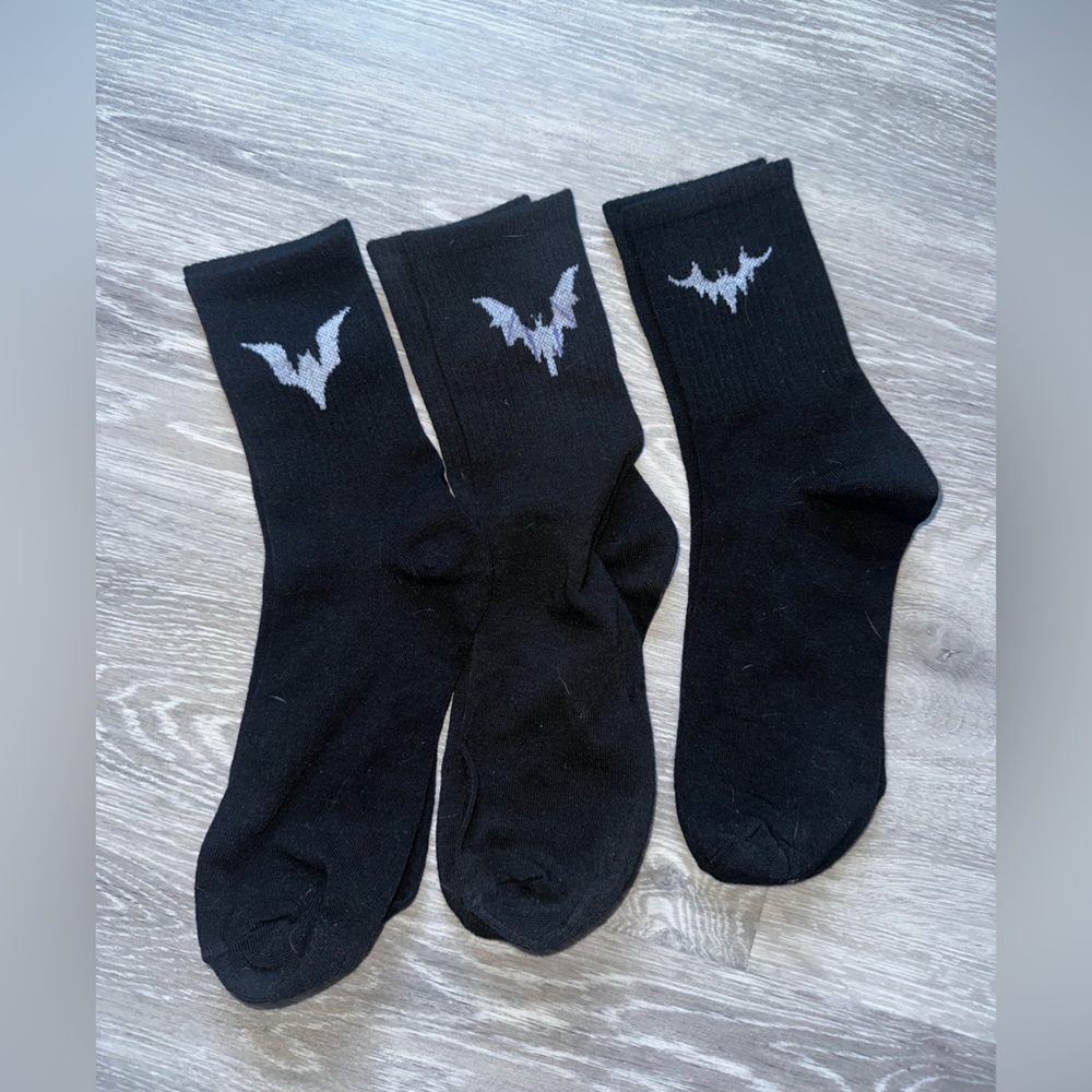 Black Crew Socks with Bat Logo - women’s Socks